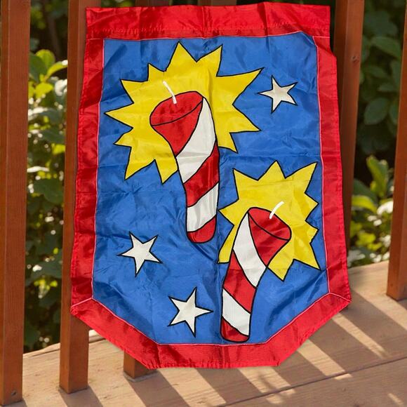 Fireworks July 4th Patriotic Flag Independence Day Red Blue Yard House Banner - Picture 5 of 5